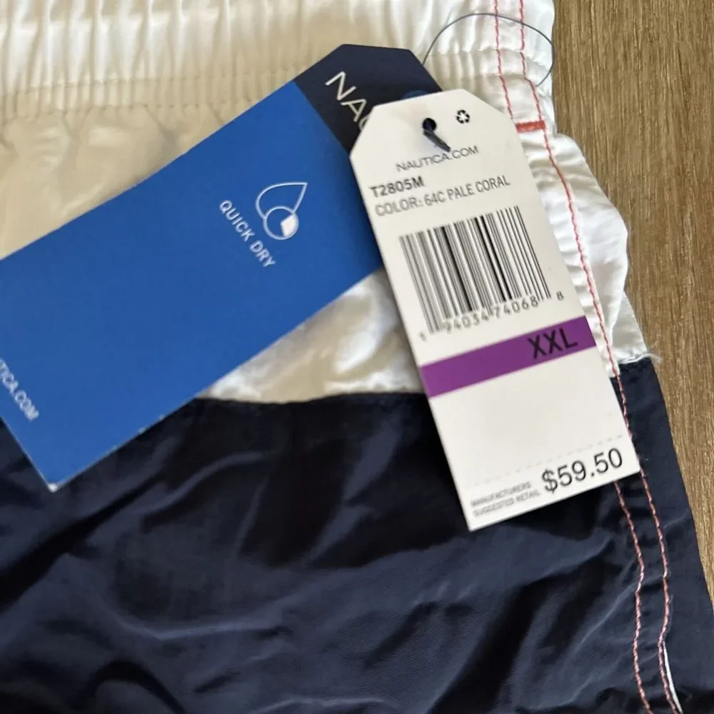 Nautica‎ Swim Trunks Mens Large Coral Blue Color Block Lined Suit XXL 5.5